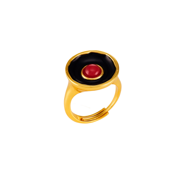 Ring aus Messing vergoldet, Emaille, oranger Quartz